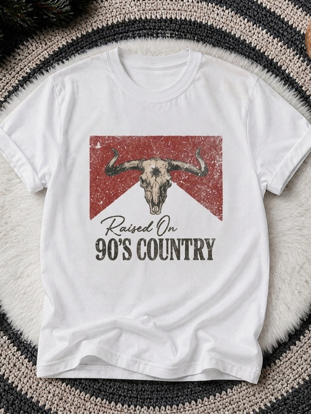 Raised On 90's Country Shirt, Western Cowboy Graphic T-Shirt - White Unisex